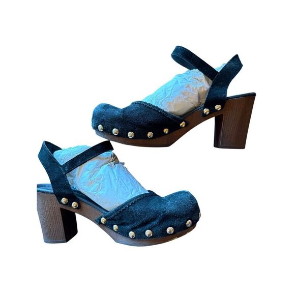 Alpe Woman Black Suede Studded Ankle Strap Block Heel Platforms Women's Size 7.5 - Picture 4 of 9